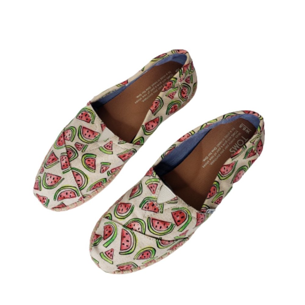 Toms Shoes Womens 6.5 US Brown Multicolor Watermelon Slip On Canvas Shoes